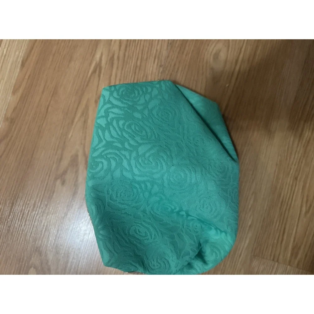 Lancome Teal Rose Embossed Cosmetic Bag Makeup Pouch Zipper‎ Closure